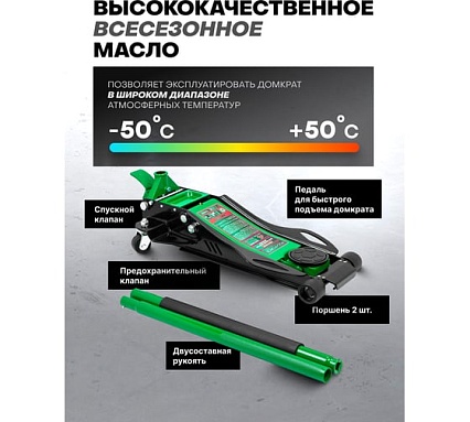 Домкрат подкатной гидравлический Rockforce низкопрофильный двухпоршневой с резиновой накладкой и быстрым подьемом 4т (h min 78мм, h max 500мм) RF-T84007(61642)