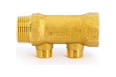 Коллектор Tiemme 2 отвода, 3/4&quot;х3/4(18) евроконус (латунь) 1910024 / 1883G180502