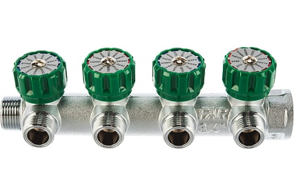 Регулирующий коллектор FAR 3/4" ВР-НР с 4 отв. 1/2" НР межосев. 45 мм, плс.упл. FK 3824 3412TP