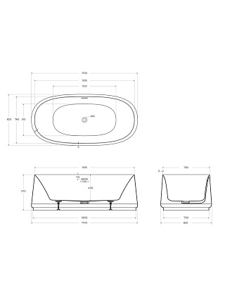 Акриловая ванна Cezares Lux CZR-LUX-CENTRAL-170-82-58-MATT 170x82 см белый матовый