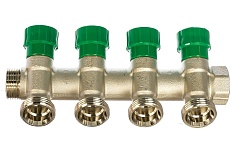Модульный коллектор ELSEN 3/4&quot;, 4 контура, размер отвода-3/4&quot; ЕК, с вентилями, латунь EMW01.04