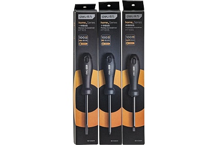 Шлицевая отвёртка Deli Home Series Black HT1105 SL5x100мм, Cr-V, Soft Touch рукоятка. подарочная упаковка, эксклюзивный дизайн 104604