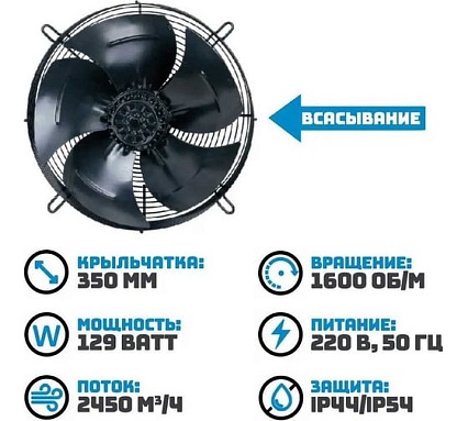 Осевой вентилятор АРКАИМ 350 мм, 220 Вольт. Поток: всасывание. YWF4E-350S-102/34-G