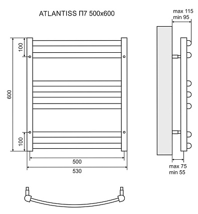 Полотенцесушитель электрический Lemark Atlantiss LM32607REBL П7 50x60, черный