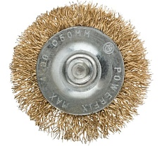 Корщетка, тип &quot;колесо&quot;, со штифтом, стальная латунированная волнистая проволока, 50 мм MOS 38482М