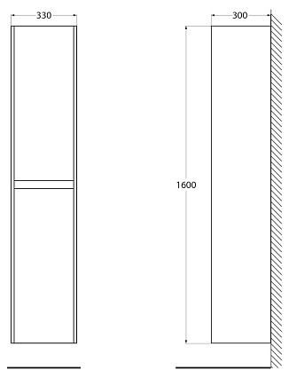 Шкаф пенал BelBagno Kraft 33 см L Bianco Opaco, KRAFT-1600-2A-SC-BO-L