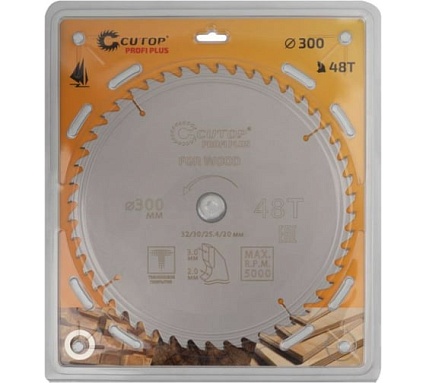 Диск пильный с тефлоновым покрытием по дереву Profi plus 300x2/3x32/30/25.4/20 мм, 48Т CUTOP 75-30048Т