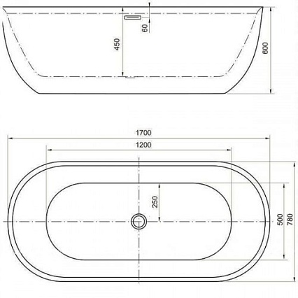 Акриловая ванна Aquanet Delight 170x78 см, 00289723 черный матовый