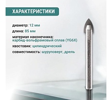 Сверло по стеклу и керамике VIRA 12 мм 554019