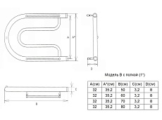 Полотенцесушитель водяной Двин B 1&quot;-1/2&quot; 50x35 с полкой, хром