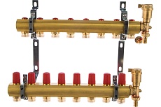 Комплект коллекторов Danfoss FHF-8 set с кронштейнами и воздухоотводчиками 8 контуров 088U0708