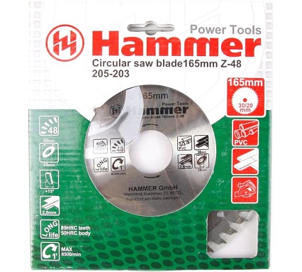 Диск пильный по ламинату Flex 205-203 CSB PL (165х30/20 мм; Z-48) Hammer 30674