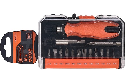 Набор вставок TACTIX из 16-ти предметов, SL, PH, PZ, TORX 900016