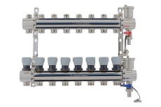Коллекторная группа PROFACTOR латунь, с регулирующими клапанами, в сборе, 1х8 выходов 3/4 ЕК PF MB 804.8
