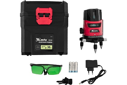 Лазерный уровень MTX crx-30g, 30 м, зеленый луч, батарейки, резьба 5/8" 35032