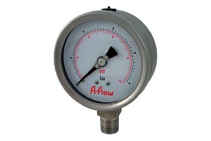 Манометр от 0 до 2.5 бар из нержавеющей стали, D100 мм, NPT 1/2", штуцер снизу A-Flow G32-S-8N-100A-2,5bar