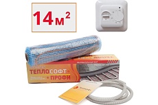 Нагревательный мат ТеплоСофт Профи 14 м.кв., 2100 Вт, с терморегулятором 142100
