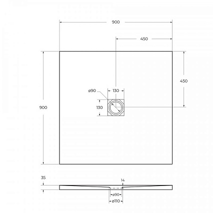 Поддон для душа BelBagno TRAY-MR-UNO-A-90-35-NERO-NO 90x90 черный, накладка черный