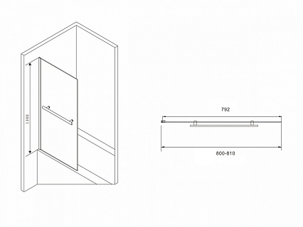 Шторка для ванны Abber Immer Offen 80x140 черный