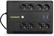 Источник бесперебойного питания Exegate NEO NNB-650.LED.AVR.8SH.CH 650VA 390W, LED, AVR, 8*Schuko, 4*USB-порта для зарядки, Black 295011