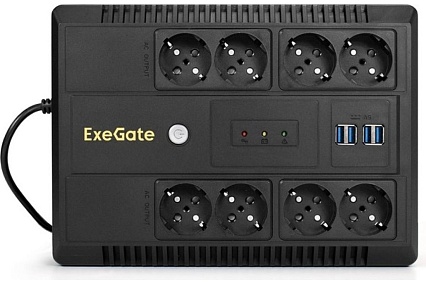 Источник бесперебойного питания Exegate NEO NNB-650.LED.AVR.8SH.CH 650VA 390W, LED, AVR, 8*Schuko, 4*USB-порта для зарядки, Black 295011