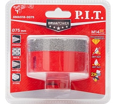 Коронка алмазная по керамограниту P.I.T. 75 мм, M14, сухое сверление, вакуумная пайка AMAS18-0075