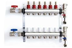 Коллектор RIIFO Flow с расходомерами и автоматическими воздухоотводчиками комплект нержавеющая сталь 1"ВР 4x3/4"НР Евроконус ц/ц 50 мм 1100042448
