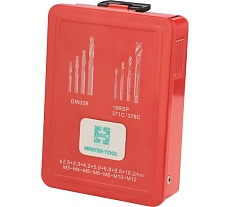 Набор спиральных машинных метчиков H-Tools M3-M12 HSSE-TiN DIN371/376 + сверла 14пр 245053THT