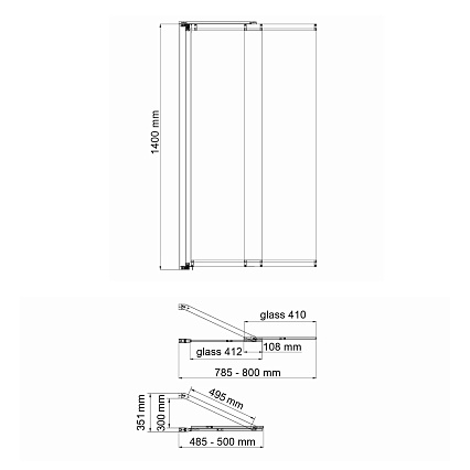 Шторка для ванны WasserKRAFT Dill 61S02-80WS Fixed 80x140 черный профиль, с фиксатором