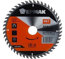 Диск пильный по дереву 210x32х30х25х20х16 мм, Z48, быстрый рез Ермак 666-049