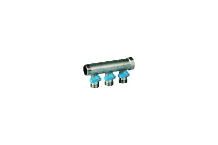 Коллектор с синими шаровыми кранами Henco 3/4"НР под евроконус, 3/4"-3xEK14,16,18,20 VB050503-BLAUW