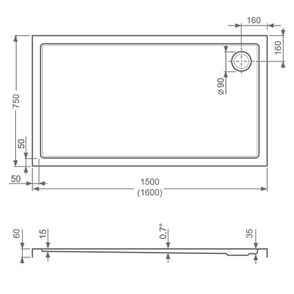 Поддон для душа Roltechnik Flat Kvadro 160x75 прямоугольный