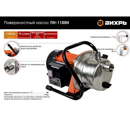 Поверхностный насос Вихрь ПН-1100Н 68/4/3
