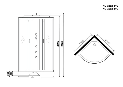 Душевая кабина Niagara NG 3302-14G 100x100 стекло матовое, гидромассаж