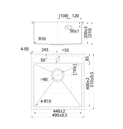 Кухонная мойка Iddis Haze врезной монтаж, нержавеющая сталь, графит, 49х51х20 см, HAZ49GMi77