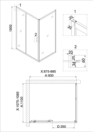 Душевая дверь Niagara Nova NG-42-9AG 90x190 прозрачный, золото