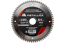 Диск пильный тонкий твердый сплав 190x30/20/16 мм, 64 зуб, Т=2.0 мм, по алюминию, пластиковый METALLICA Ultra 903674