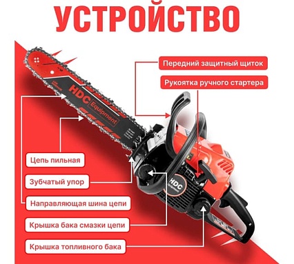 Бензопила HDC HD-C180 шина 40 см (16), 3/8 LP, 1.3 мм, 55 зв. HD6210-3