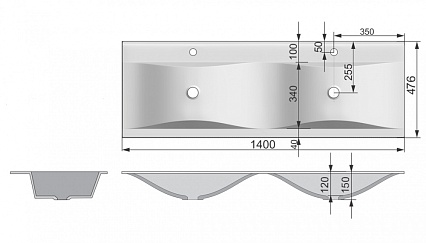 Раковина Velvex Pulsus 140 см, арт. rkPUL.140-81