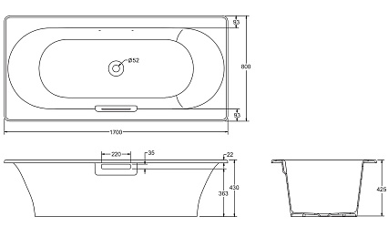 Чугунная ванна Jacob Delafon Volute 170x80см E6D901-0, с антискользящим покрытием