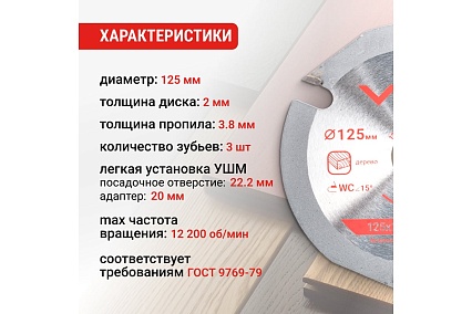 Диск пильный для УШМ по дереву 125 мм VIRA 594227