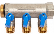Коллектор с шаровыми кранами STOUT Smb 6211 011203 1&quot;, 3 отвода 1/2&quot;, синие ручки RG0091AACQMBJO