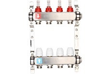 Коллектор регулируемый с расходомерами Gappo из нержавеющей стали, 2 заглушки, 2 кронштейна, 8-вых. x1&quot;x3/4&quot; G424.8