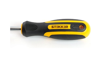 Шлицевая отвертка STEKKER SL 8.0 х 150 мм, Cr-V двухкомпонентная рукоятка, SDM-SL80-150, 39774