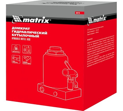 Гидравлический бутылочный домкрат Matrix 50 т, h подъема 236–356 мм 50779