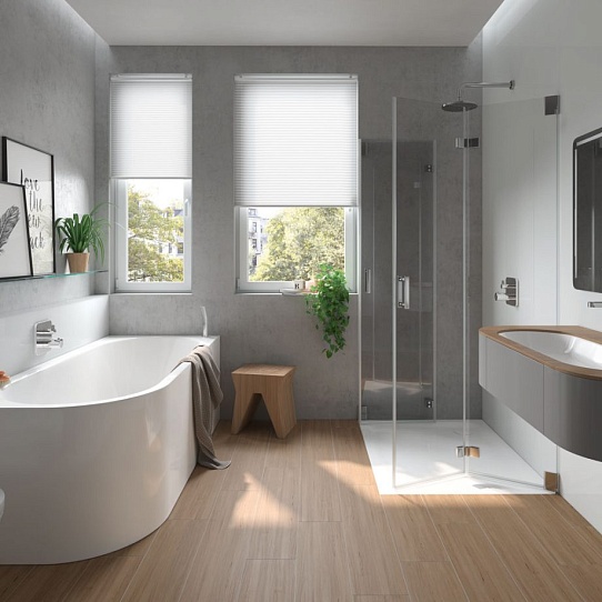 Простой дизайн ванной комнаты в серых тонах
