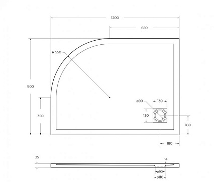 Поддон для душа BelBagno TRAY-MR-UNO-RH-120/90-550-35-W-L-CR 120x90 четверть круга, левый