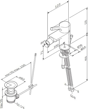 Смеситель для биде Am.Pm X-Joy F85B83100 с донным клапаном