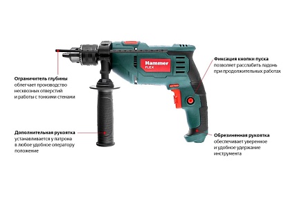 Ударная дрель Hammer Flex 710 Вт, 13 мм, 0-3000 об/мин, реверс UDD710D