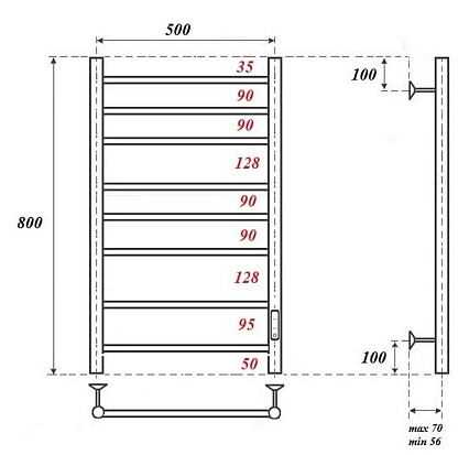 Полотенцесушитель электрический Point Аврора PN10858BR П8 50x80 диммер справа, бронза